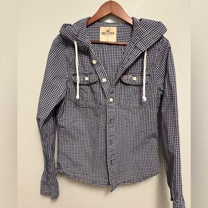 Hollister Women's Black and White Gingham Utility Jacket